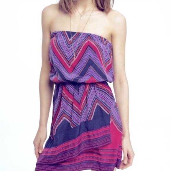 Express Pink & Purple Chevron Y2K Strapless Mini Dress S - Picture 1 of 5